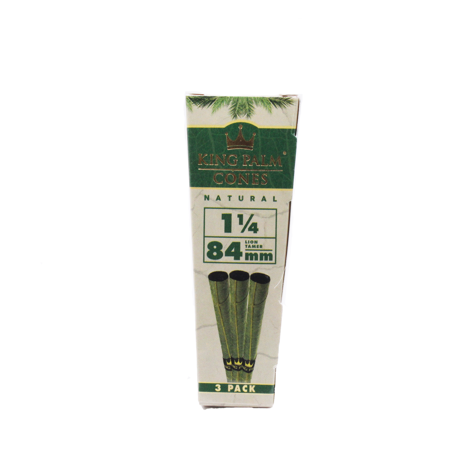 Front view of a single King Palm mini pre-rolled cones foil pouch in black and gold. Every individual pack houses five ready-to-fill wraps and a dedicated moisture-control packet.