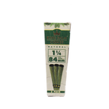 Front view of a single King Palm mini pre-rolled cones foil pouch in black and gold. Every individual pack houses five ready-to-fill wraps and a dedicated moisture-control packet.