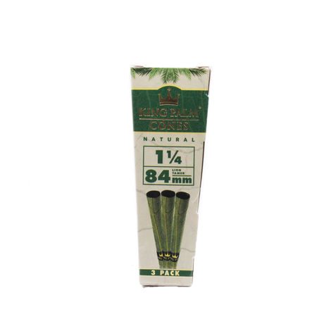 Front view of a single King Palm mini pre-rolled cones foil pouch in black and gold. Every individual pack houses five ready-to-fill wraps and a dedicated moisture-control packet.