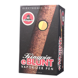 Angled front view of the Kingpin e-Blunt vaporizer box. This highly discreet, dual-use vape pen is engineered to seamlessly vaporize both dry herbs and waxy concentrates for smooth, flavorful hits on the go.