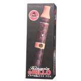 Angled front view of the Kingpin e-Rillo electronic cigarillo vaporizer in a classic tobacco brown wrap finish. Designed to mimic the look and feel of a traditional cigarillo, this stealthy vape pen provides a smooth, flame-free vaporization experience for your favorite dry herbs.