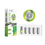 Front facing view of the Lookah 510 Quartz Wax Tank Coils 4-Pack packaging in green and white. This retail blister pack contains four premium replacement quartz coils designed to deliver pure, flavorful concentrate vaporization.