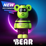 Front view of the Lookah Bear 510 thread battery in green. This cute, 500mAh bear-shaped vaporizer battery features a soft silicone body and universal 510 threading for standard oil and extract cartridges.