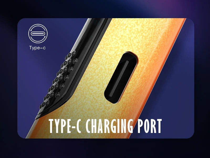 Bottom angled view of the Lookah Firebee 510 battery in black, highlighting the charging port. The device utilizes a modern Type-C charging port located at the base for fast and convenient power top-ups.