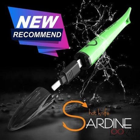 Front view of the Lookah Sardine hot knife electric dab tools arranged in a group to display multiple vibrant color options. This portable heated loading tool features a ceramic tip that effortlessly slices through thick, sticky concentrates to drop them cleanly into your banger.