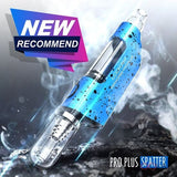 Front view of the Lookah Seahorse Pro Plus in blue black splatter. Equipped with a magnetic tip cover to protect the delicate quartz heating element while traveling or safely storing the device.