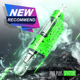 Front view of the Lookah Seahorse Pro Plus in green black splatter. This hybrid electronic nectar collector makes dabbing wax concentrates seamless, mess-free, and highly portable.