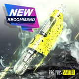 Front view of the Lookah Seahorse Pro Plus in neon green black splatter. This updated electronic nectar collector utilizes a 650mAh battery and variable voltage settings to easily and efficiently vaporize extracts.