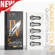 Front facing view of the Lookah Seahorse Quartz IV Coil 5-Pack packaging in black and yellow. This retail box contains five premium replacement quartz atomizers designed to deliver smooth, flavorful vapor from your Seahorse electric nectar collector.