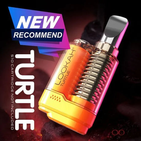 Front view of the Lookah Turtle 400mAh concealed 510 battery in bright orange. This compact, turtle shell-inspired vaporizer battery completely hides standard oil cartridges for a highly stealthy and protected vaping experience.