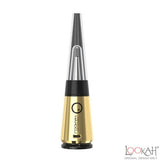 Front view of the Lookah Unicorn Mini electric dab rig in vibrant gold. This ultra-portable, compact e-rig features a unique cone-shaped glass bubbler and a 950mAh battery for smooth concentrate sessions on the go.
