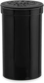 Front angled view of the Loud Lock 19 Dram Pop Top containers in = opaque black. These child-resistant squeeze-top vials provide an airtight, odor-proof storage solution ideal for packaging up to 3.5 grams of dry herb.