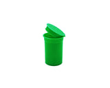 Front angled view of the Loud Lock 6 Dram Pop Top capsules in a cluster of assorted colors including green. These compact, child-resistant squeeze-top vials provide an airtight, odor-proof storage solution ideal for packaging 1 to 1.5 grams of dry herb.