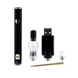 front view of the LTQ Vapor Mini Globefish wax kit separated into its individual core components. The travel-friendly 280mAh battery easily detaches from the standard 510-thread base and globe atomizer for incredibly quick cleaning and routine maintenance.