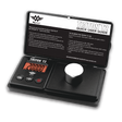 Front angled view of the MyWeigh Triton T2 digital scale in sleek black. This durable pocket scale features a high 400g maximum capacity combined with ultra-precise 0.01g readability for accurately measuring botanical herbs and solid concentrates.