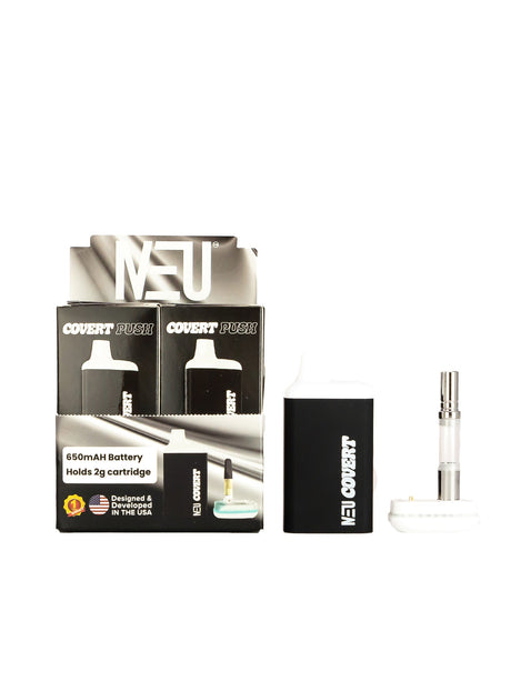 Front facing view of the NEU Push Covert Discreet Battery in matte black. This stealthy 650mAh concealed cartridge battery completely hides your 510-threaded oil tanks within its chassis for ultimate privacy on the go.