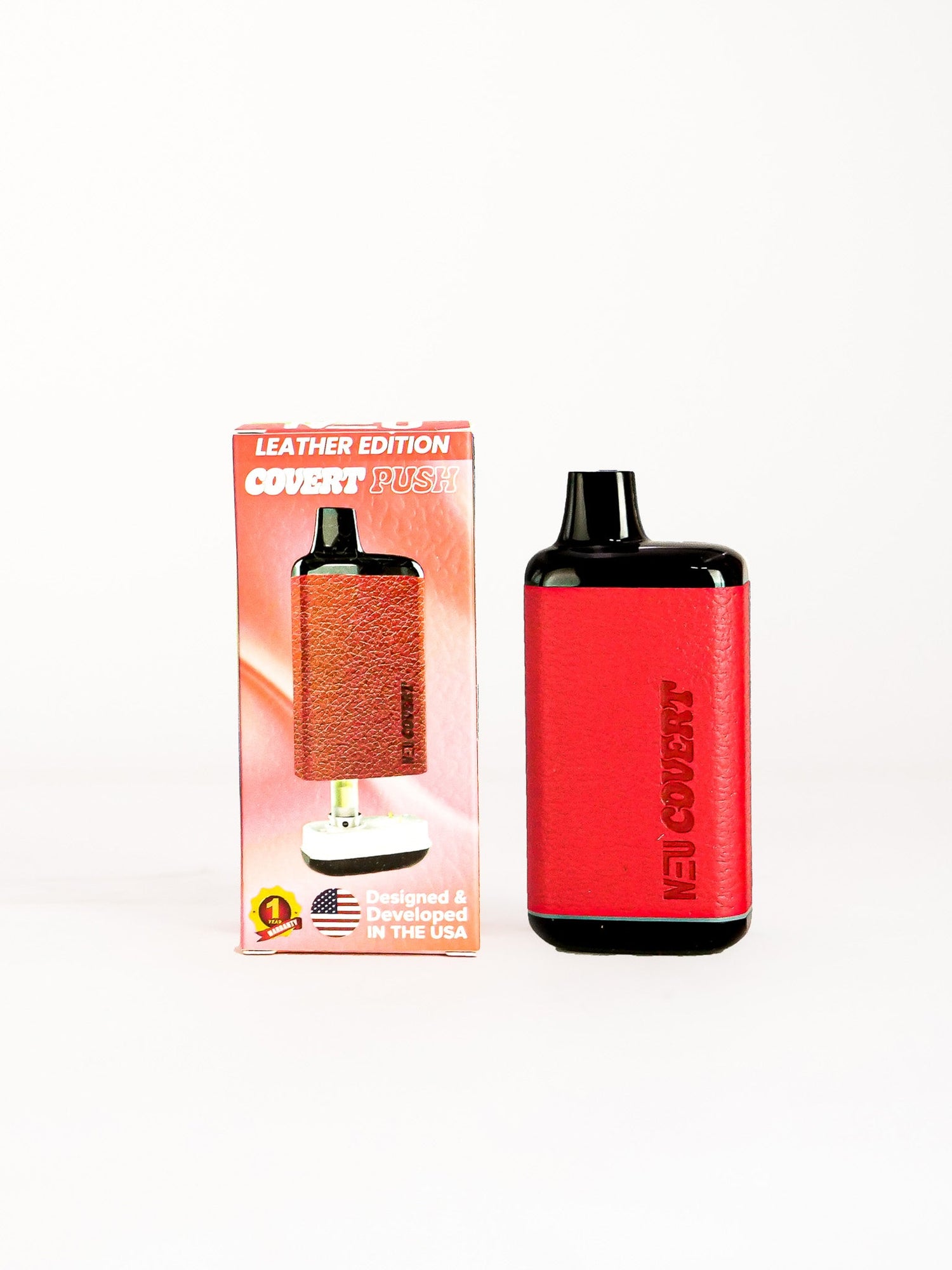 Front facing view of the NEU Push Covert Discreet Battery in matte red. This stealthy 650mAh concealed cartridge battery completely hides your 510-threaded oil tanks within its chassis for ultimate privacy on the go.