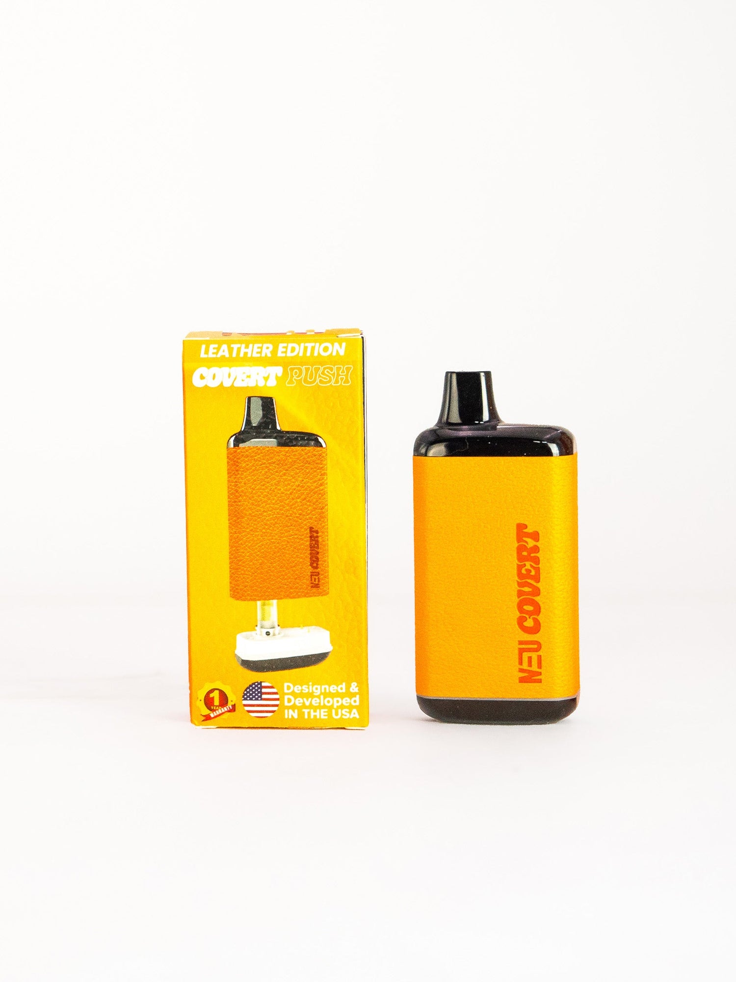 Front facing view of the NEU Push Covert Discreet Battery in matte yellow. This stealthy 650mAh concealed cartridge battery completely hides your 510-threaded oil tanks within its chassis for ultimate privacy on the go.