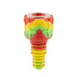 Front view of the Ooze Armor silicone glass bowls in an assortment of vibrant neon colors. This hybrid bowl features a protective silicone outer skin shielding a glass insert designed to provide a clean taste while surviving accidental drops.