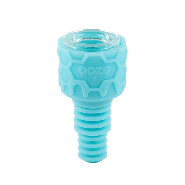 Front view of the Ooze Armor silicone glass bowls in an assortment of vibrant neon colors. This hybrid bowl features a protective silicone outer skin shielding a glass insert designed to provide a clean taste while surviving accidental drops.
