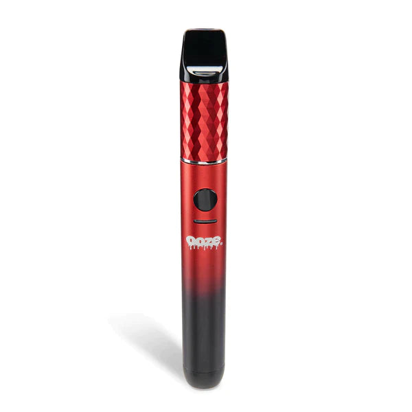 Front view of the Ooze Beacon extract vaporizer in a red black finish. This powerful 800mAh concentrate pen features an advanced Onyx Atomizer to deliver exceptionally clean and flavor-forward dab sessions.