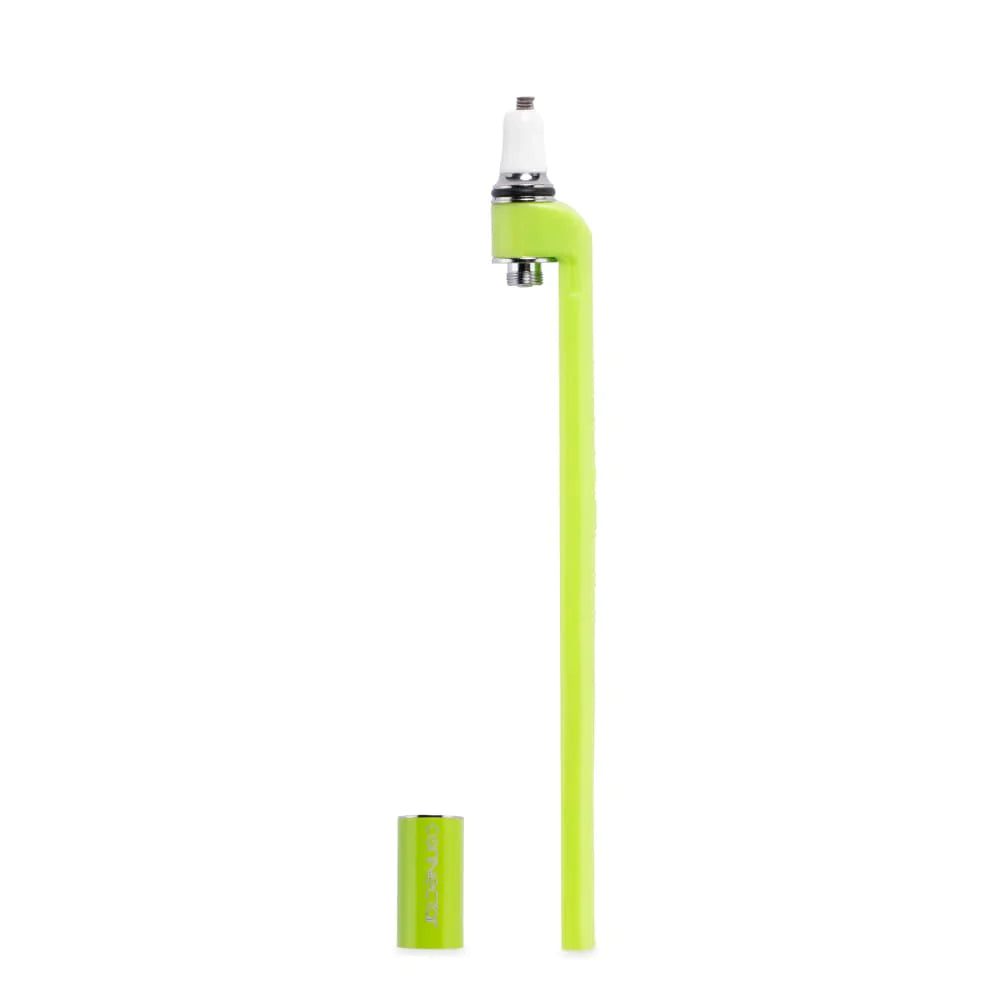 Front view of the Ooze ConNectar nectar collector battery attachment in bright green. This highly convenient, 3-piece attachment instantly transforms any standard 510-thread vape pen battery into a fully functional, portable dab straw for your favorite concentrates.