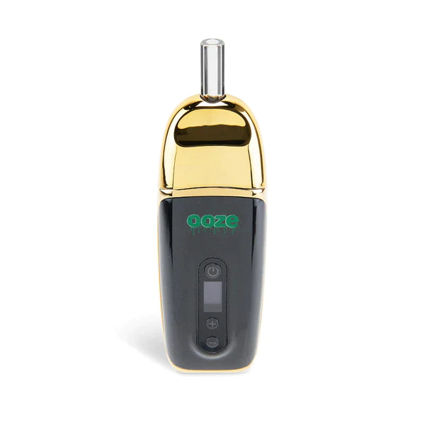 Front view of the Ooze Flare 2200mAh dry herb vaporizer in gold. This highly portable, easy-to-use device features a powerful battery designed specifically for the clean and efficient consumption of your favorite loose leaf flower.