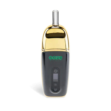 Front view of the Ooze Flare 2200mAh dry herb vaporizer in gold. This highly portable, easy-to-use device features a powerful battery designed specifically for the clean and efficient consumption of your favorite loose leaf flower.