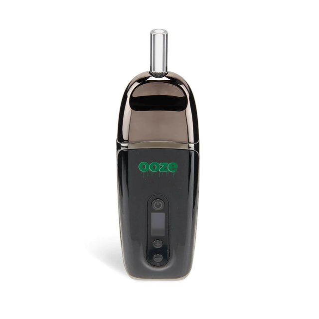 Front view of the Ooze Flare 2200mAh dry herb vaporizer in sleek panther black. This highly portable, easy-to-use device features a powerful battery designed specifically for the clean and efficient consumption of your favorite loose leaf flower.