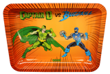 Large Ooze Captain O metal tray with two stylized characters based on old superhero design styles.