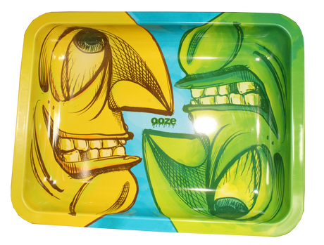 Ooze Face Off large metal tray with a bold split-face monster graphic and raised edges for herb containment.
