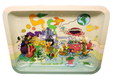 Ooze Imaginarium medium metal rolling tray featuring a vibrant surreal monster city art design.