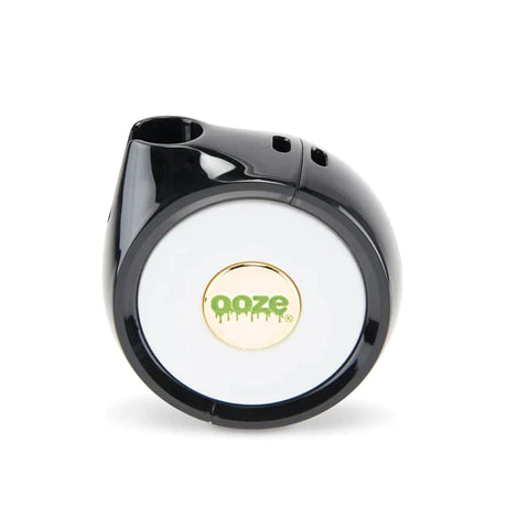 Front view of the Ooze Movez wireless speaker vape battery in solid black. This innovative 2-in-1 device combines a powerful 510-thread cartridge battery with a Bluetooth speaker so you can vape and listen to your favorite music simultaneously.