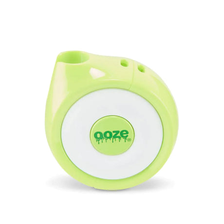 Front view of the Ooze Movez wireless speaker vape battery in solid green. This innovative 2-in-1 device combines a powerful 510-thread cartridge battery with a Bluetooth speaker so you can vape and listen to your favorite music simultaneously.