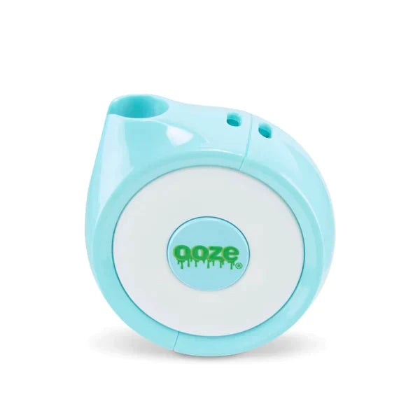 Front view of the Ooze Movez wireless speaker vape battery in teal. This innovative 2-in-1 device combines a powerful 510-thread cartridge battery with a Bluetooth speaker so you can vape and listen to your favorite music simultaneously.