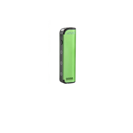 Front view of the Ooze Novex 510 extract battery in sleek green. This compact, palm-sized vaporizer battery offers a highly discreet and ergonomic design perfect for comfortably powering your favorite 510-threaded oil cartridges.