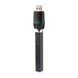 Front view of the Ooze Quad 510 battery in sleek black. This unique vaporizer features an innovative square design that prevents the device from rolling off flat surfaces and cracking attached glass cartridges.