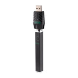 Front view of the Ooze Quad 510 battery in sleek black. This unique vaporizer features an innovative square design that prevents the device from rolling off flat surfaces and cracking attached glass cartridges.