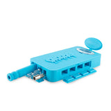 Front angled view of the Ooze Slugger Dugout Travel Kit in teal. This pocket-sized silicone travel piece neatly contains all your necessary concentrate accessories inside an impact-resistant, discreetly flat block.