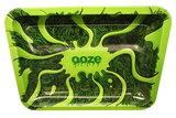 small Ooze metal rolling tray with the Abyss design featuring trippy green and dark green psychedelic swirls.