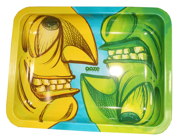 Ooze Face Off small metal tray with a bold split-face monster graphic and raised edges for herb containment.