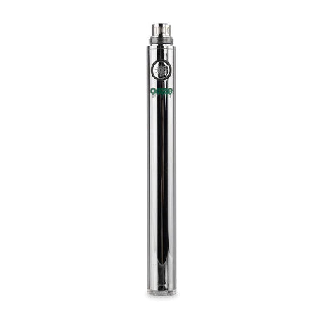 Angled view of a single Ooze standard 1100mAh vape battery in sleek chrome. Boasting a massive 1100mAh capacity cell, this durable 510-thread stick battery delivers significantly longer vaping sessions without the need for frequent recharging.
