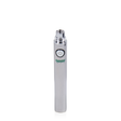 Angled view of a single Ooze standard 650mAh vape battery in bright white. Operating at a consistent 3.7V power output, this highly portable and discreet stick battery delivers reliable, even heating for your favorite extracts with a simple single-button operation.