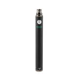 Angled view of a single Ooze Twist 900mAh vape battery in sleek matte black. Boasting an upgraded 900mAh capacity cell, this discreet and highly portable 510-thread vape pen delivers extended vaping sessions without the need for constant recharging.