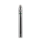 front view of a single Ooze Twist 900mAh vape battery in metalic chrome. Boasting an upgraded 900mAh capacity cell, this discreet and highly portable 510-thread vape pen delivers extended vaping sessions without the need for constant recharging.