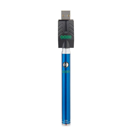 Front view of the Ooze Twist Slim Pen adjustable voltage battery in sleek blue. This reliable and highly portable 510-thread vape pen is designed for seamless, everyday use with standard pre-filled oil and extract cartridges.