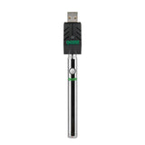 Front view of the Ooze Twist Slim Pen adjustable voltage battery in chrome. This reliable and highly portable 510-thread vape pen is designed for seamless, everyday use with standard pre-filled oil and extract cartridges.
