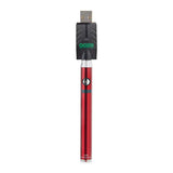 Front view of the Ooze Twist Slim Pen adjustable voltage battery in sleek red. This reliable and highly portable 510-thread vape pen is designed for seamless, everyday use with standard pre-filled oil and extract cartridges.