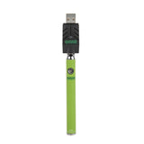 Front view of the Ooze Twist Slim Pen adjustable voltage battery in green. This reliable and highly portable 510-thread vape pen is designed for seamless, everyday use with standard pre-filled oil and extract cartridges.