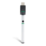 Front view of the Ooze Twist Slim Pen adjustable voltage battery in white. This reliable and highly portable 510-thread vape pen is designed for seamless, everyday use with standard pre-filled oil and extract cartridges.